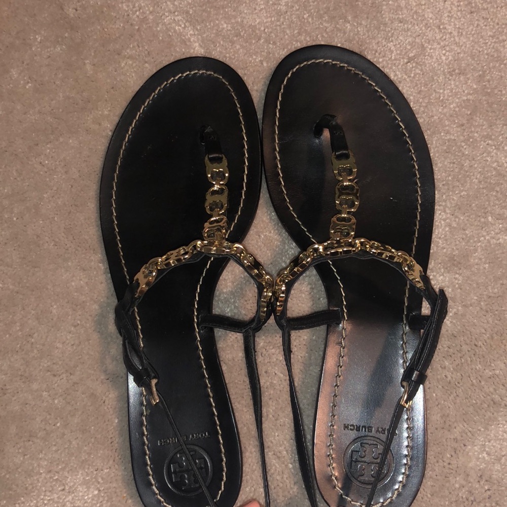 Tory Burch Black and Gold Sandals